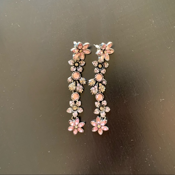 (2/$10) Pink Jewelled Floral Dangle Earrings - Picture 1 of 2